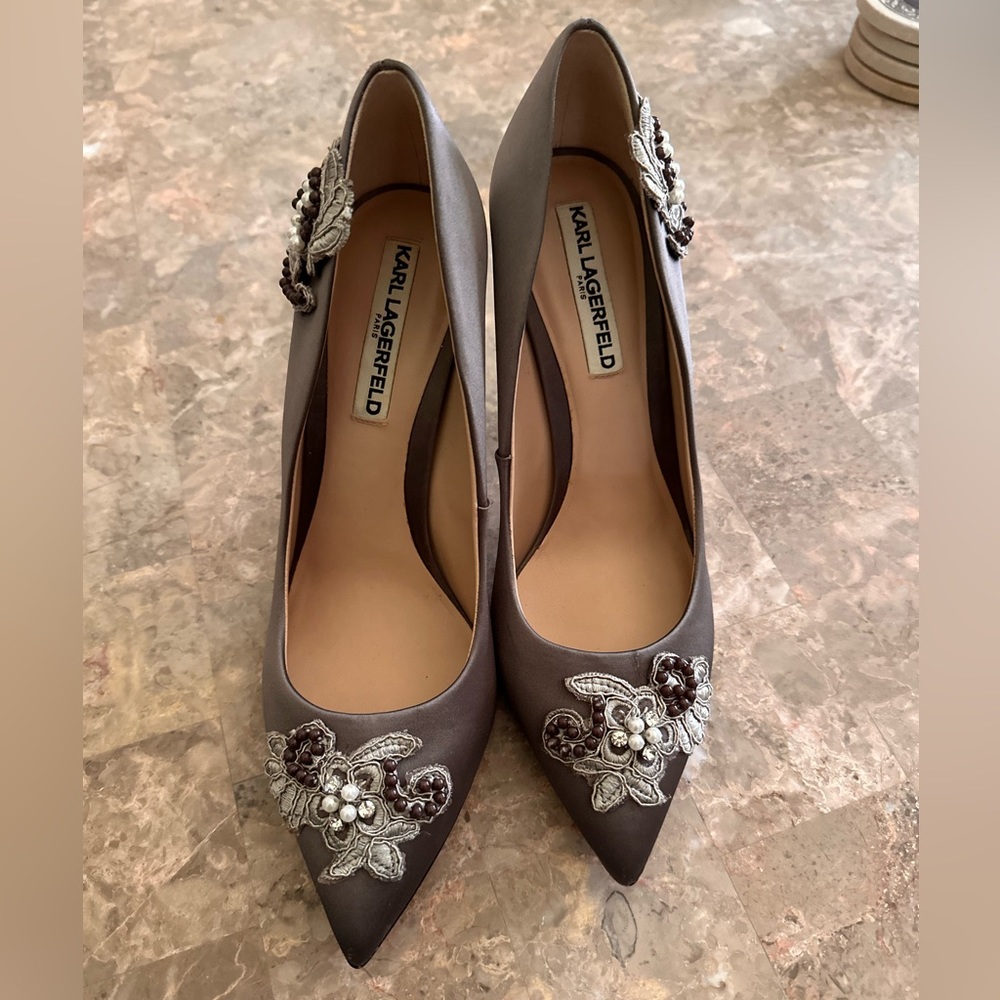 Karl Lagerfled Satin Embellished Heels